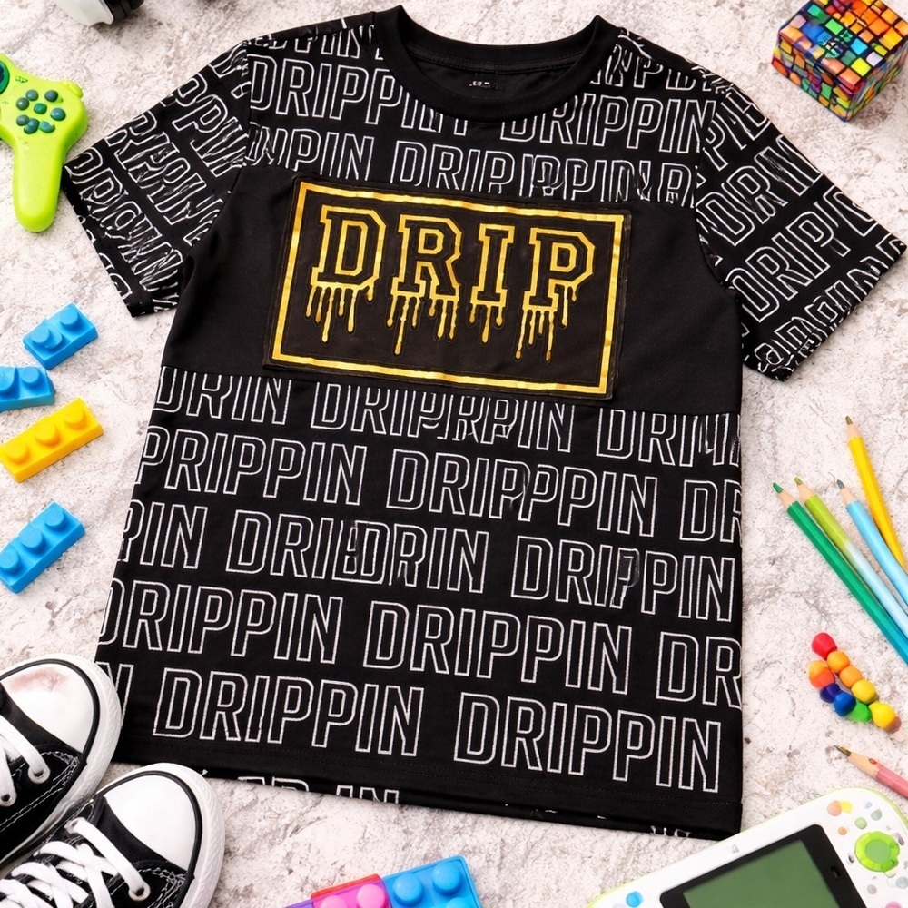 Phat Farm DRIP Graphic Tee Black Gold Logo Shirt Size L (14/16) Y2K Streetwear